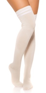 Ciorapi Peste Genunchi Albi, Opaci, Elastici – Over The Knee, Confortabili, Mărime Universală