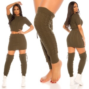 Jambiere Tricotate Groase Dama – Model Împletit, Casual – Khaki - Img 9