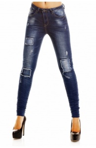 Jeans Dama Patchwork cu talie inalta si aspect prespalat - Img 1