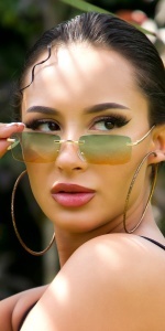 Ochelari de soare fără ramă pentru damă, lentile colorate degrade, design modern minimalist - Img 8