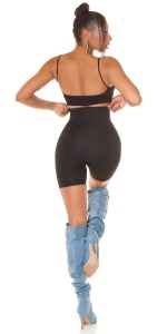Pantaloni modelatori scurți femei – Talie înaltă, cu închidere frontală, efect push-up și subțiere – Negru - Img 9
