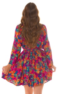 Rochie scurtă florală cu decolteu în V și cordon în talie – model colorat, lejeră, elegantă - Img 9