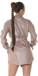 Rochie Tip Cămașă din Piele Ecologică cu Curea, Scurtă, Cambrată, Negru / Cappuccino - Img 6