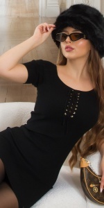 Rochie tricotată scurtă cu șiret decorativ și mânecă scurtă - Img 8