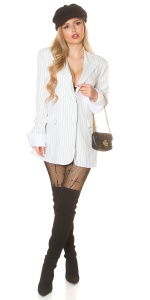 Sacou alb oversized cu dungi fine, stil masculin, elegant și versatil – model tip rochie - Img 7