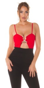 Salopetă damă elegantă cu decolteu și accesoriu metalic talie înaltă croi mulat - Img 5
