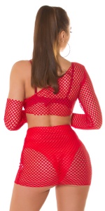 Set sexy damă tip plasă 2 piese – top asimetric și fustă mini transparentă pentru club & party - Img 6