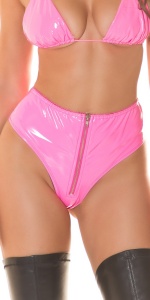 Slip Sexy Roz Wet Look Talie Înaltă cu Fermoar Frontal - Img 9