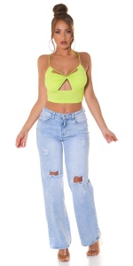 Top Damă Verde Neon Tip Bustieră cu Decupaj Frontal și Bretele Subțiri – Crop Top Casual Sexy - Img 2