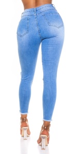 Blugi damă skinny cu talie înaltă și rupturi la genunchi – denim albastru, elastici - Img 2