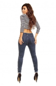 Blugi Skinny Dama cu tur lasat si aspect retro - Img 4