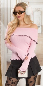 Bluză damă tricotată cu umerii goi, elegantă, cu volănaș decorativ – diverse culori