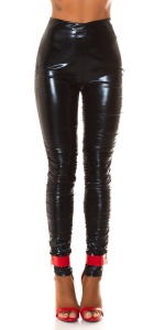 Colanți damă latex look lucioși, talie înaltă, efect push-up, roșu / negru / alb - Img 9