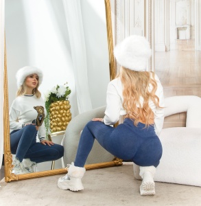 Colanți damă push-up bleumarin, talie înaltă, modelatori, efect anti-celulitic – fit & fashion - Img 8