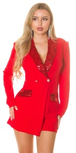 Costum damă tip sacou roșu cu paiete glam – elegant, cu pantaloni scurți, stil blazer - Img 6
