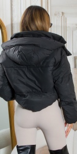Geacă scurtă damă tip puffer cu glugă detașabilă - Img 4
