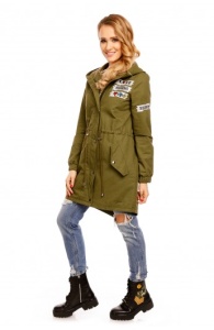 Jachetă parka kaki cu aplicații decorative - Img 4