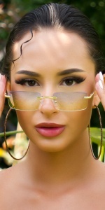 Ochelari de soare fără ramă pentru damă, lentile colorate degrade, design modern minimalist - Img 5