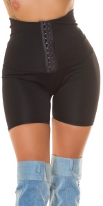 Pantaloni modelatori scurți femei – Talie înaltă, cu închidere frontală, efect push-up și subțiere – Negru - Img 6
