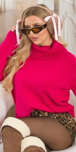 Pulover damă cu guler înalt, croială lejeră, material tricotat premium - Img 2