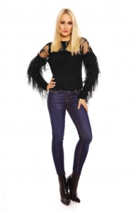 Pulover Mulat Dama Cu Maneci Cu Franjuri - Img 3