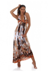 Rochie lunga vaporoasa cu imprimeu multicolor - Img 1