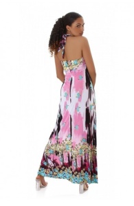 Rochie lunga vaporoasa cu imprimeu multicolor - Img 10