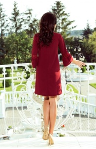 Rochie Mini Bordo in Forma de A cu Maneci Evazate - Img 2