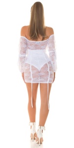 Rochie scurtă din dantelă cu mâneci bufante și umeri goi – Alb / Negru / Roșu – Elegantă și sexy - Img 12