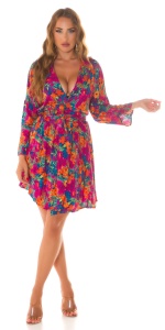 Rochie scurtă florală cu decolteu în V și cordon în talie – model colorat, lejeră, elegantă - Img 6