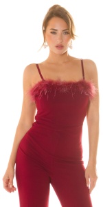 Salopetă elegantă de damă cu pene, pantaloni evazați – model de seară, bretele detașabile - Img 5