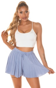 Șort damă lejer cu talie elastică, croi evazat, material subțire, Bleu – Pantaloni scurți casual vară - Img 5