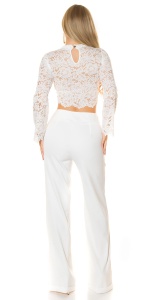 Top damă elegant din dantelă cu mânecă lungă, croi scurt, model transparent - Img 12