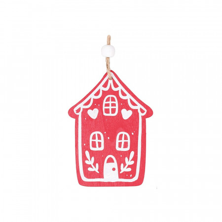 Casuta alungita rosie din lemn pentru decoratiuni, 8.5 cm