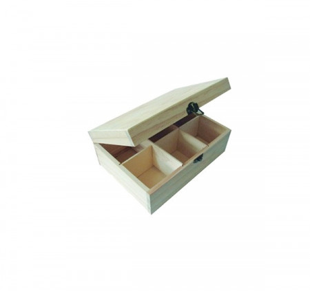 Cutie de lemn compartimentata pentru ceai, 6 compartimente, 23 x 16 x 9 cm