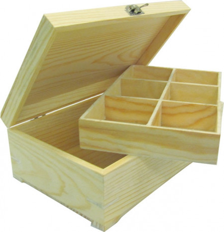 Cutie din lemn compartimentata pentru ceai cu interior mobil, 24 x 15 x 8.5 cm