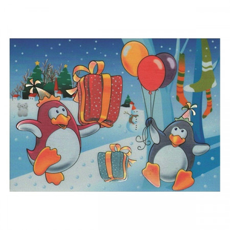 Desen magic la apa - pinguini cu cadouri de Craciun, 20 x 15 cm
