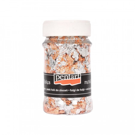 Fulgi de foita fumurie imitatie aur Pentart 1 g - argintiu, bronz, M1