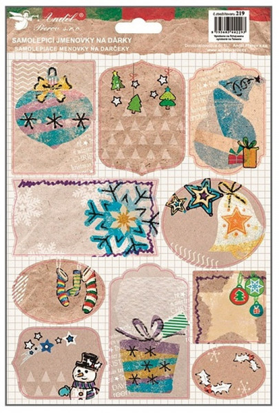 Set 10 etichete cadou Craciun, autoadezive - decoratiuni de brad, 25 x 17 cm