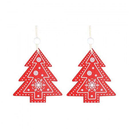 Set 2 brazi din lemn cu snur pentru agatat - rosu, 8 cm