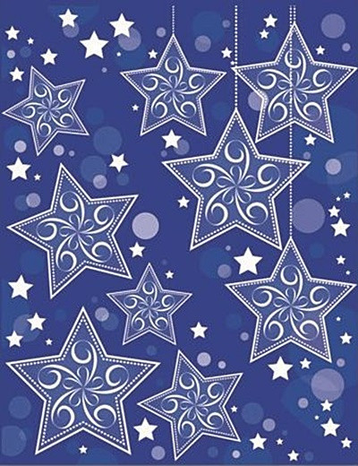 Sticker de iarna pentru colt de geam - stele agatate, 30 x 42 cm