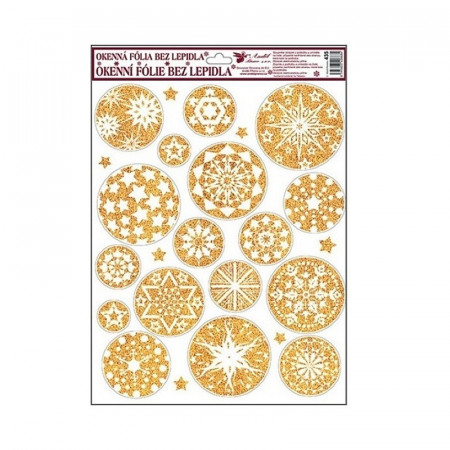 Sticker de iarna pentru geam - fulgi rotunjiti aurii, 38 x 30 cm