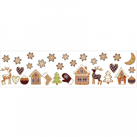 Sticker pentru geam de iarna, orizontal - ornamente de turta dulce, 64 x 15 cm