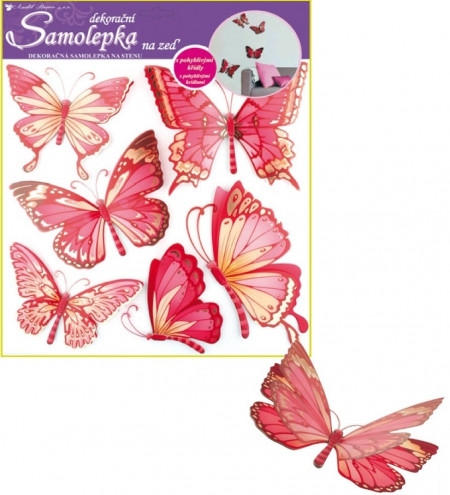 Sticker perete 3D, fluturi colorati cu sclipici 30.5 x 30.5 cm