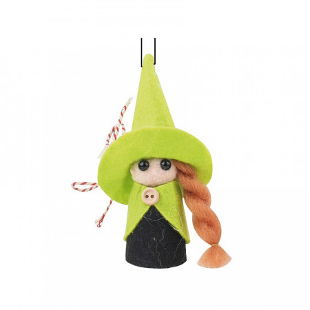 Vrajitoare din fetru cu haina verde, 12.5 cm