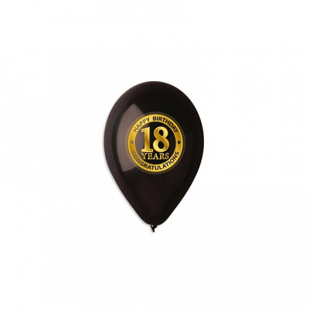 Baloane Gemar - cifra 18 auriu pe negru 30 cm, set 25 buc.