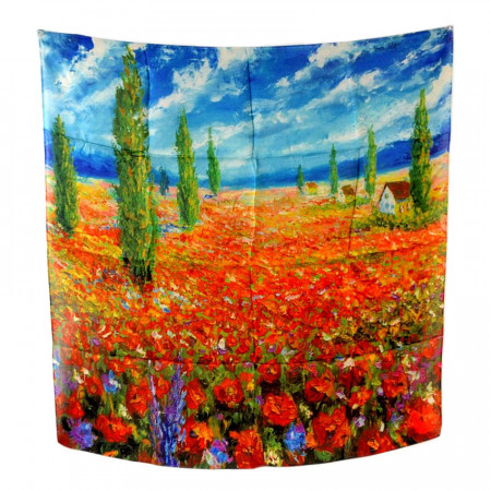 Esarfa saten CLAUDE MONET "Camp cu maci", 70 x 70 cm