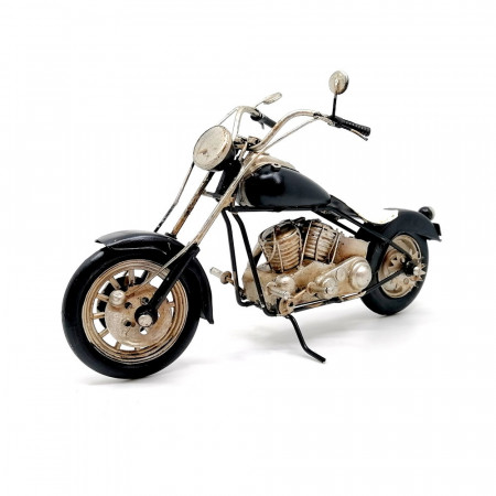 Macheta motocicleta retro, metal - Chopper negru, 28 x 9.5 x 15 cm
