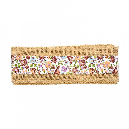 Rola de iuta cu dantela - flori pe nuanta maro, 6 cm x 2 m