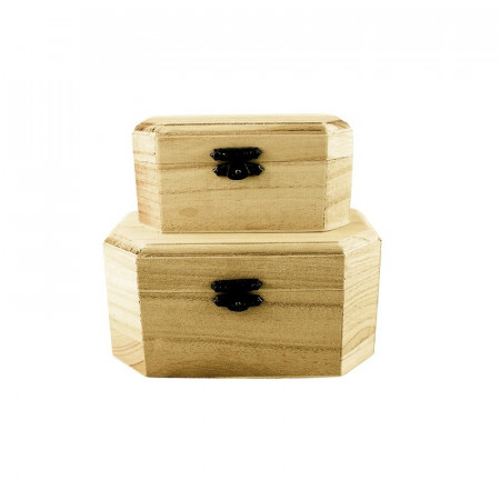 Set 2 cutii octogonale din lemn, 16 x 10 x 8 cm